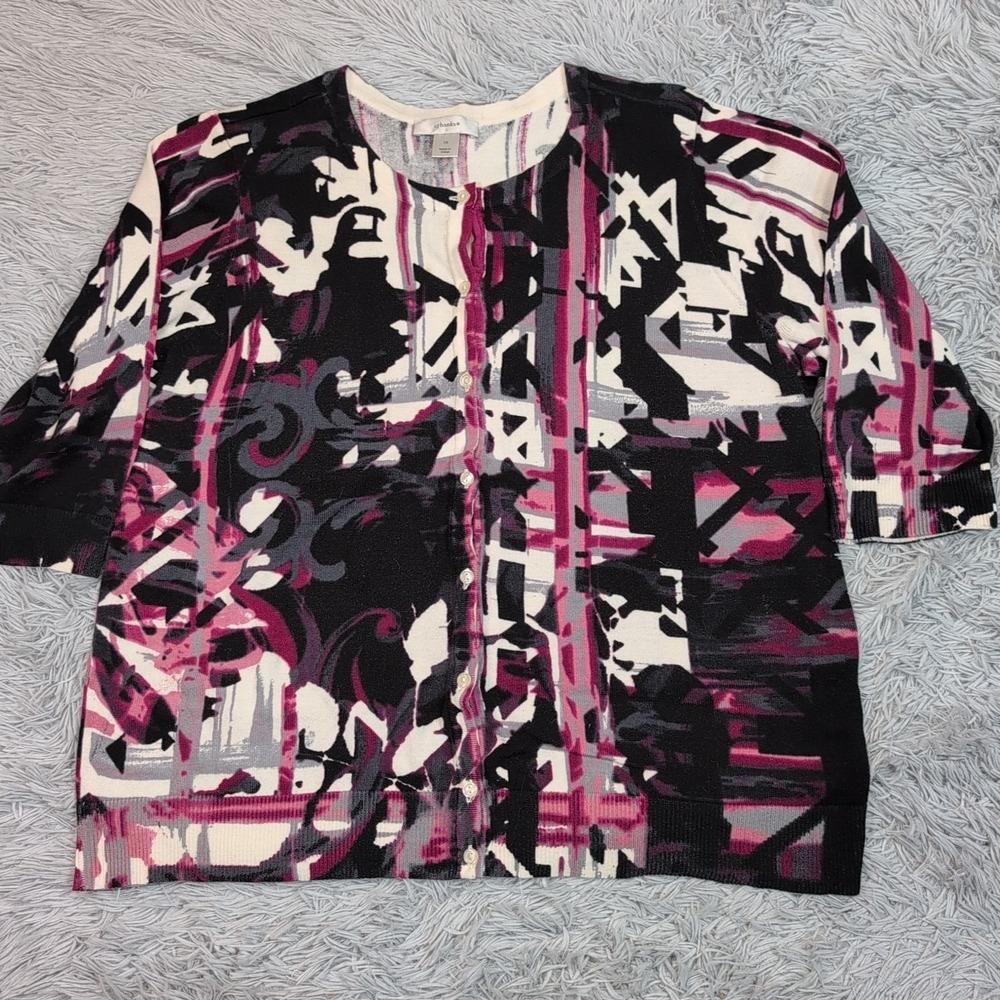 CJ Banks Shirt Womens 1X Multicolor Button Up Preppy Soft Comfort Casual
